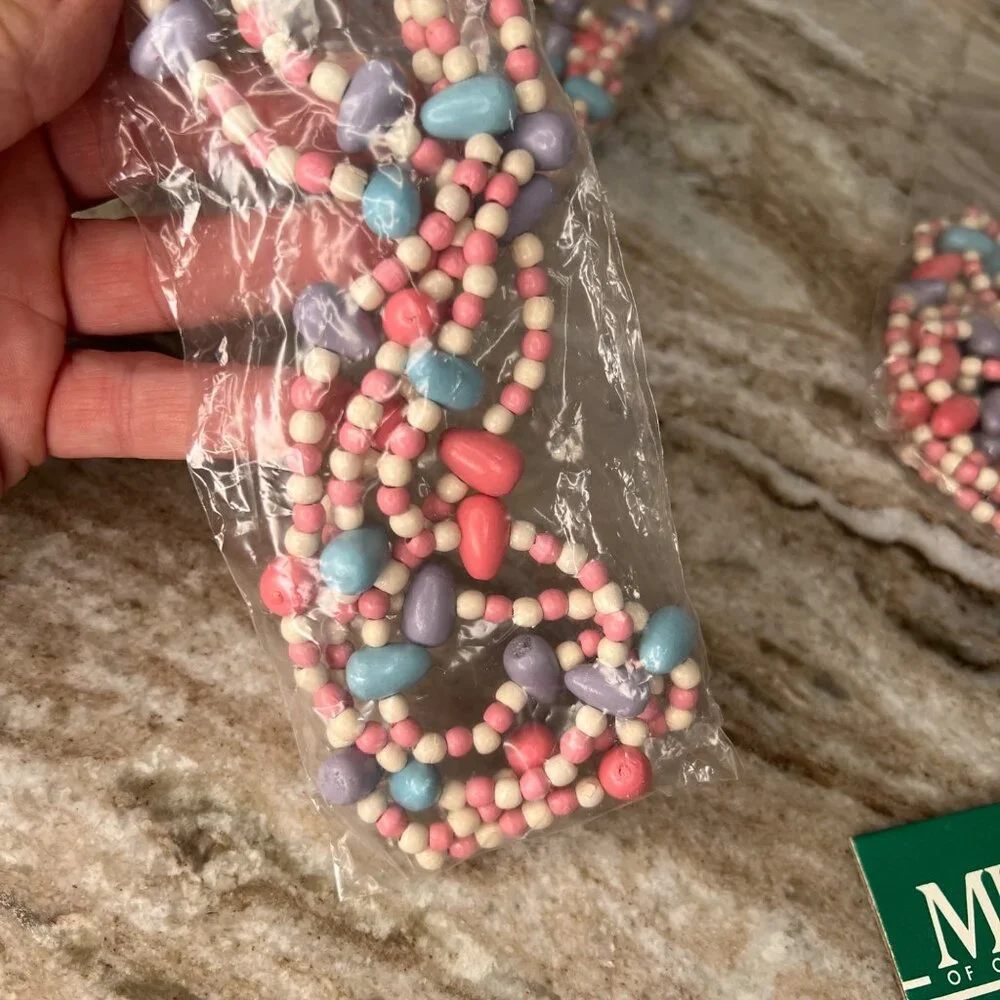 Vintage NOS Wooden Egg & Bead Garland 48